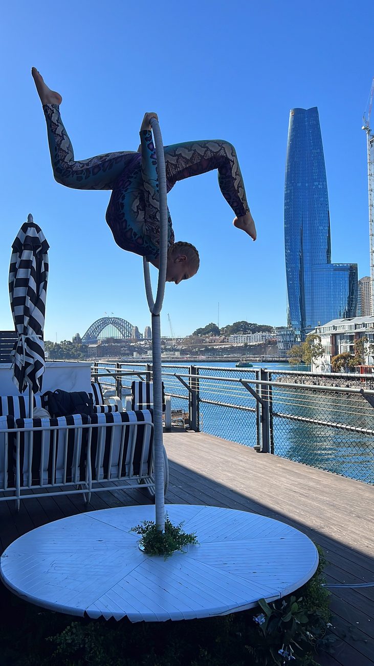 Aerial entertainment at a harbourside event